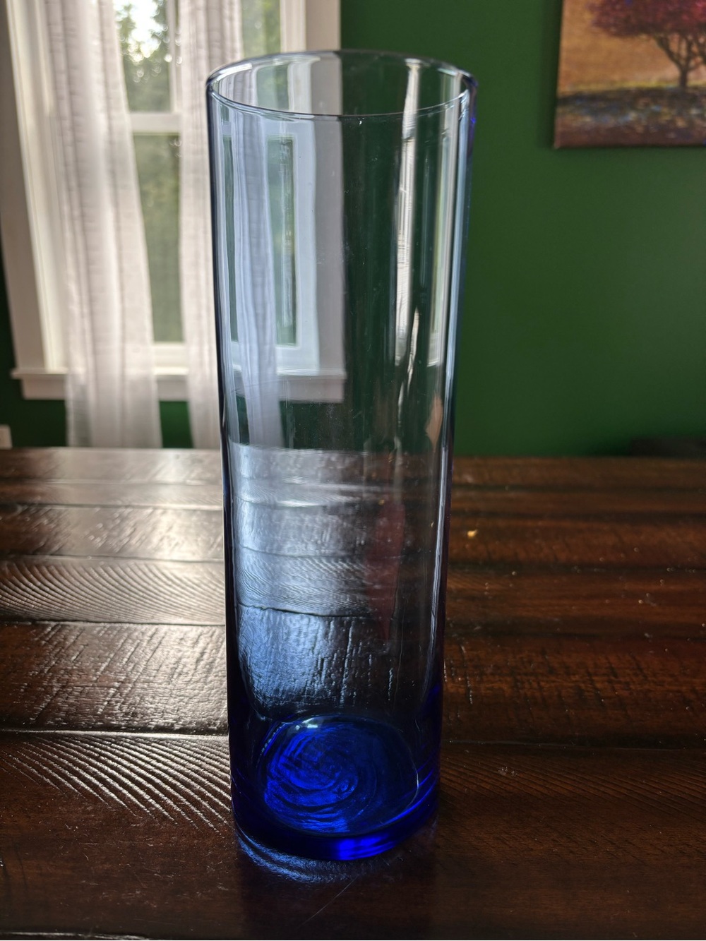 Blue Glass Cylinder Vase - Brand Unknown